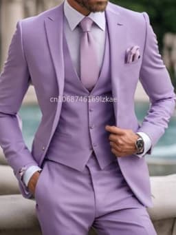 Light Purple 3 Piece Suits for Men Classic Formal Elegant Male Wedding Groomsman Tuxedos Blazer Vest Pants