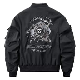 Mens Spring Fall American Street Workwear Jackets 2024 New Zipper Pocket Solid Color Skull Death Embroidery Fashion Trend Jacket