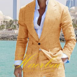 Summer Blue Men's Linen Suit Set of 2 Wedding Groom Tuxedo Formal Lapel Jacket Pants Fashion Tailored Blazer for Mens