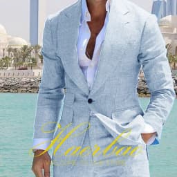 Summer Blue Men's Linen Suit Set of 2 Wedding Groom Tuxedo Formal Lapel Jacket Pants Fashion Tailored Blazer for Mens