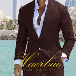 Summer Blue Men's Linen Suit Set of 2 Wedding Groom Tuxedo Formal Lapel Jacket Pants Fashion Tailored Blazer for Mens