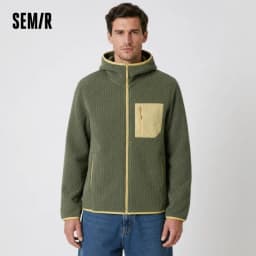 Semir Jacket Men Anti-Static Fleece Knit 2025 Winter New Hooded Top Patchwork Outdoor Trendy Men's Clothing