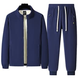 Thickened fleece fleece lamb wool jacket, top and pants two-piece set, Arctic fleece men's stand collar warm casual pants, men's
