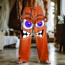 3D printed fun expression pattern printing, fashionable, high-quality men's wide leg pants, trendy printed men's pants