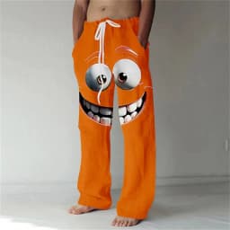 3D printed fun expression pattern printing, fashionable, high-quality men's wide leg pants, trendy printed men's pants