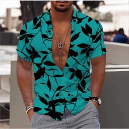 Men's shirt summer beach shirt black and white short sleeve polka dot lapel vacation clothing fashionable casual comfortable 5XL
