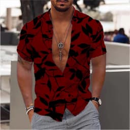 Men's shirt summer beach shirt black and white short sleeve polka dot lapel vacation clothing fashionable casual comfortable 5XL