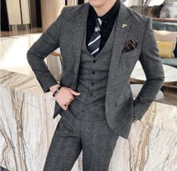 High-quality Men's Fashionable Wedding, Cool and Casual Korean-style Business British-style Suit Set of Three Pieces