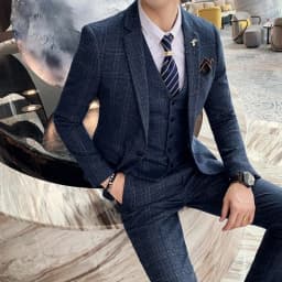 High-quality Men's Fashionable Wedding, Cool and Casual Korean-style Business British-style Suit Set of Three Pieces