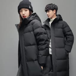 FGKKS 2025 Couple Winter Down Jacket Fashion Classic Slim Korean Style White Duck Down Men's Long Coat Women Hooded Outwear