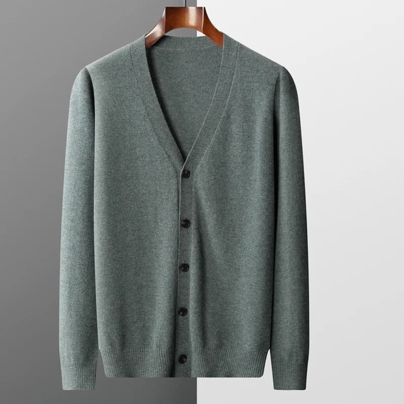 Men's Cardigan Spring Autumn Basic Style 100% Pure Merino Wool Knitted Sweater Large Loose V-neck Jacket Solid Color Casual Top