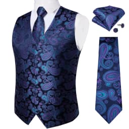 Luxury Brown Paisley Suit Vest Set for Men Neck Tie Pocket Square Cufflinks Wedding Party Tuxedo Male Blazer Waistcoat