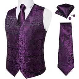 Luxury Brown Paisley Suit Vest Set for Men Neck Tie Pocket Square Cufflinks Wedding Party Tuxedo Male Blazer Waistcoat