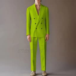 High End Suit For Men Cream Double Breasted Tuxedo Wedding Party Prom Beach Casual Business Suit Two Piece Jacket Pant