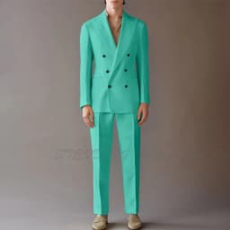 High End Suit For Men Cream Double Breasted Tuxedo Wedding Party Prom Beach Casual Business Suit Two Piece Jacket Pant