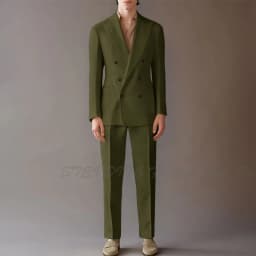 High End Suit For Men Cream Double Breasted Tuxedo Wedding Party Prom Beach Casual Business Suit Two Piece Jacket Pant
