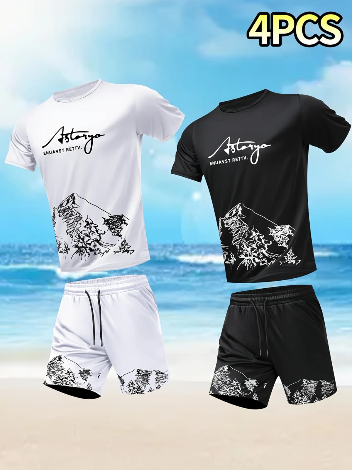 4PCS Men's Sportswear Top and Bottom Set T-shirt and Shorts Set Casual Sportswear Summer Dress Fashion Dress Men's Gift
