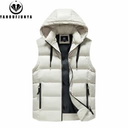 Men Autumn Sleeveless Outdoors Casual Solid Warm Vest Men Winter Detachable Hooded Fleece Pocket Zipper Fashion Vest Male Coat