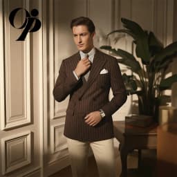 Opeodly Men's Brown Pinstripe 2-Piece Suit Slim Fit Double Breasted Traje para Hombre for Business Office and Formal Events