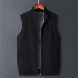 Winter Vest Men Sweater Zipper Warm Thick Male Cardigan Clothing Fleece Wool Liner Sleeveless Jackets Vintage Black Red