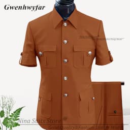 G&N Custom Made Africa Style Men Suits Sky Blue 2026 Short Sleeve Blazer Regular Pants for Business Men Formal Meeting Wear
