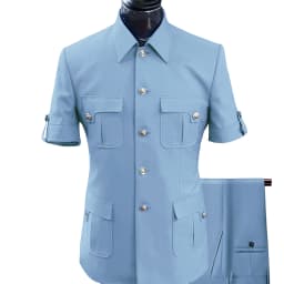 G&N Custom Made Africa Style Men Suits Sky Blue 2026 Short Sleeve Blazer Regular Pants for Business Men Formal Meeting Wear