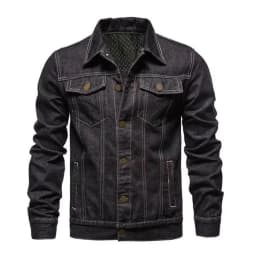 Washed Denim Moto Bike Jeans Jacket Long Sleeve Pockets For Men Blue Black