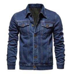 Washed Denim Moto Bike Jeans Jacket Long Sleeve Pockets For Men Blue Black