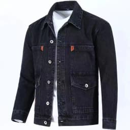 Washed Denim Moto Bike Jeans Jacket Long Sleeve Pockets For Men Blue Black
