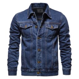 Washed Denim Moto Bike Jeans Jacket Long Sleeve Pockets For Men Blue Black