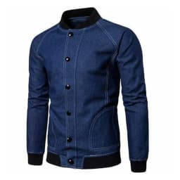 Washed Denim Moto Bike Jeans Jacket Long Sleeve Pockets For Men Blue Black