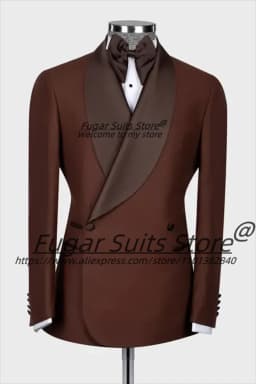 High-end Handsome Brown Shawl Lapel Double Breasted Groom Wedding Tuxedos 2 Pieces Sets Male Prom Blazers trajes para hombre