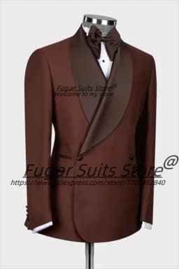 High-end Handsome Brown Shawl Lapel Double Breasted Groom Wedding Tuxedos 2 Pieces Sets Male Prom Blazers trajes para hombre