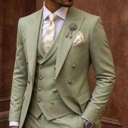 Mens White 3 Piece Suits Double Breasted Waistcoat Wedding Tuxedo Shiny Gold Buttons Luxury Formal Groom Prom Party Celebration