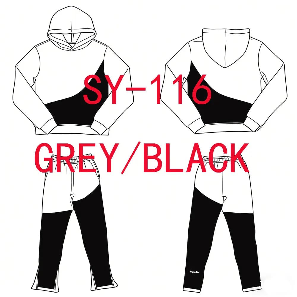 SY-116 Jogging Streetwear Hoodies Trousers Set Tracksuit Men Clothing Y2k Cotton Sweatshirts Tops Pants Mens Clothes Black