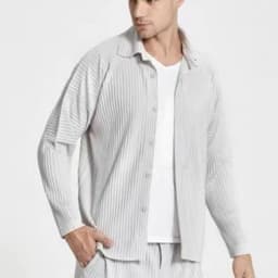 Pleated Long Sleeve Mens Shirt Jacket Simple Lapel Top Coat Jacket Stretch Straight Nine Pants Casual Harlequin Pants Set