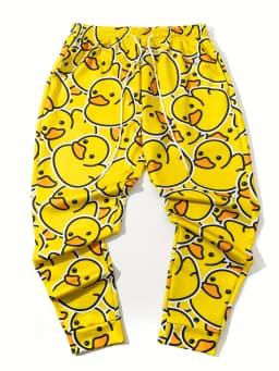 Men's 2025 Sweatpants,Yellow duck Graphic Polyester Joggers, Slim Fit Casual Lounge Pants with Pockets, Spring Autumn Streetwear