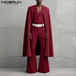 INCERUN Men Sets Solid Color Lapel Long Sleeve Long Style Cloak Blazer & Pants 2PCS Streetwear Loose Fashion Men's Casual Suits