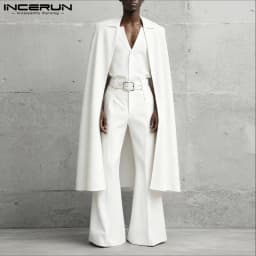 INCERUN Men Sets Solid Color Lapel Long Sleeve Long Style Cloak Blazer & Pants 2PCS Streetwear Loose Fashion Men's Casual Suits