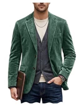 Men's Corduroy Blazer Jacket Casual Double-Sided Snow Cotton Slim Fit Notched Lapel Sport Coat for Business Daily Wear