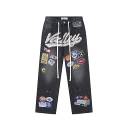 Shinning Diamond Letter Embroidery Badge Baggy Jeans for Men Vintage Straight Loose Casual Denim Trousers Oversized