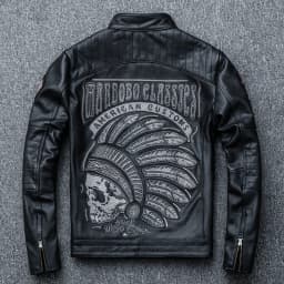 2025 New Black Embroidery Skull Motorcycle Leather Jackets Natural Cowhide Moto Jacket Biker Leather Coat Slim Clothing