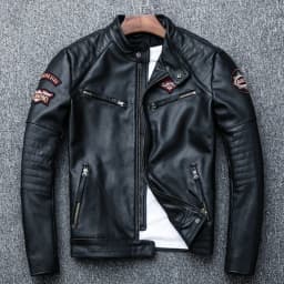 2025 New Black Embroidery Skull Motorcycle Leather Jackets Natural Cowhide Moto Jacket Biker Leather Coat Slim Clothing