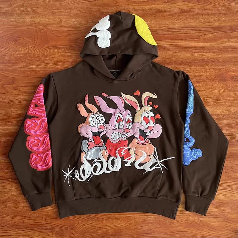 Frosted Print on Colorful Cartoon Rabbit Pullover Men Women High Quality Hoodie