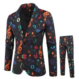 2026 New Thin Mens Suit Two-Piece, Poker Pattern Printed Decorative Jacket With Trousers, Fashion Casual Men Sets