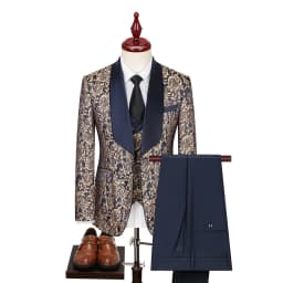 Embroidered Men Suit 3 Pieces Printed Striped With Lapel For Wedding Banquet Work Business Tuxedo Set Jacket Vest With Pants