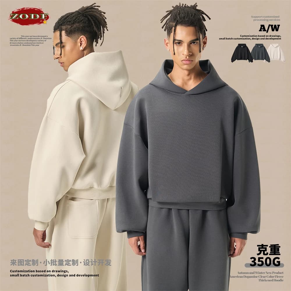 ZODF Trendy Winter 350gsm Solid Fleece Hooded Hoodies For Man Unisex Boxyfit Solid Warm Pullovers Brand Clothing HY0038