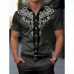 Men's Western Style Shirt Vintage Clothes Cowboy 3D Print Shirt Men Retro Style Men Lapel Shirt Fashion Short Sleeve Casual Tops