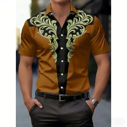 Men's Western Style Shirt Vintage Clothes Cowboy 3D Print Shirt Men Retro Style Men Lapel Shirt Fashion Short Sleeve Casual Tops