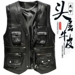 6XL Big Size Men's Real Leather Vest Genuine Sheepskin Thick Warm Quilted Lining Outdoor Fishing Waistcoat Multi-pocket Gilet